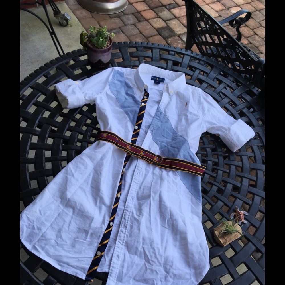 Ralph Lauren White and Blue Dress with Belt 14✨